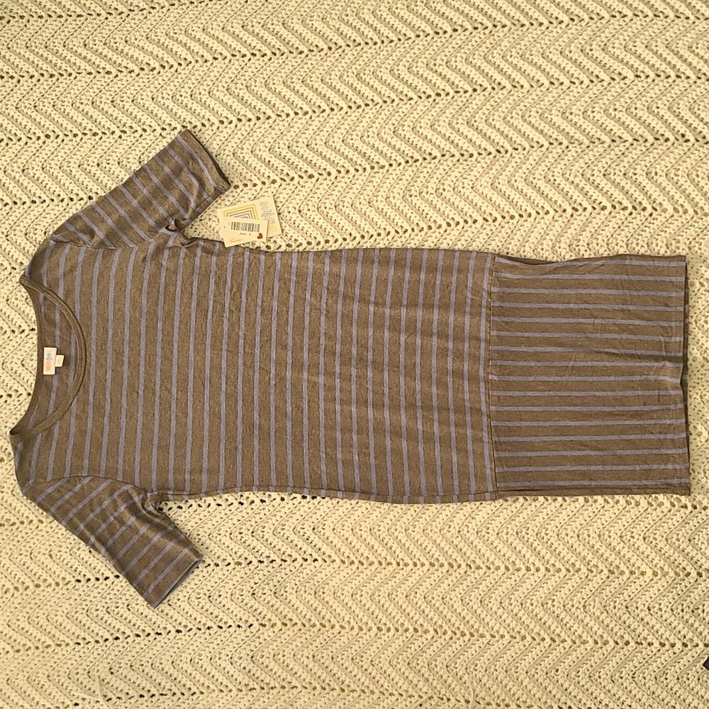 LulaRoe Julia gray & blue dress small